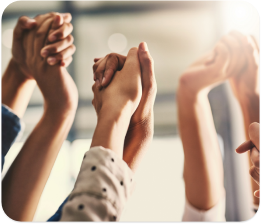 a group of hands held up together intertwined