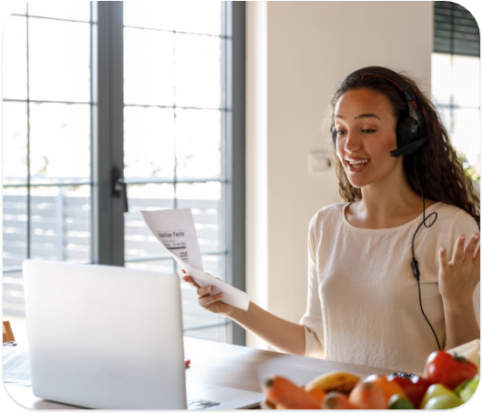 A woman working on a computer in nutrition.