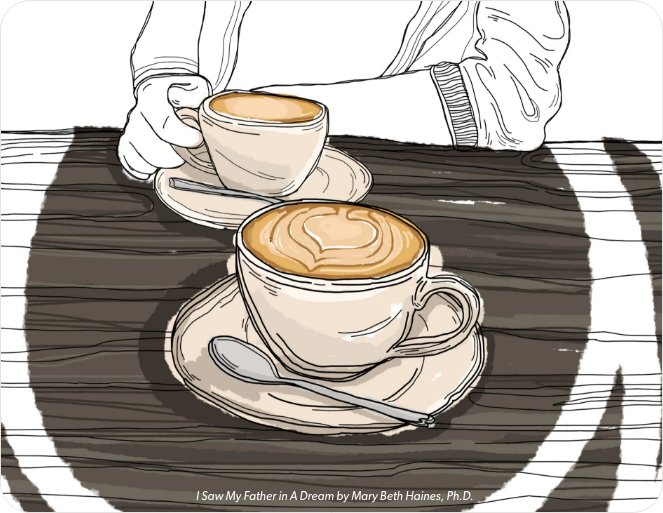 Illustrated image of coffee cups at a table