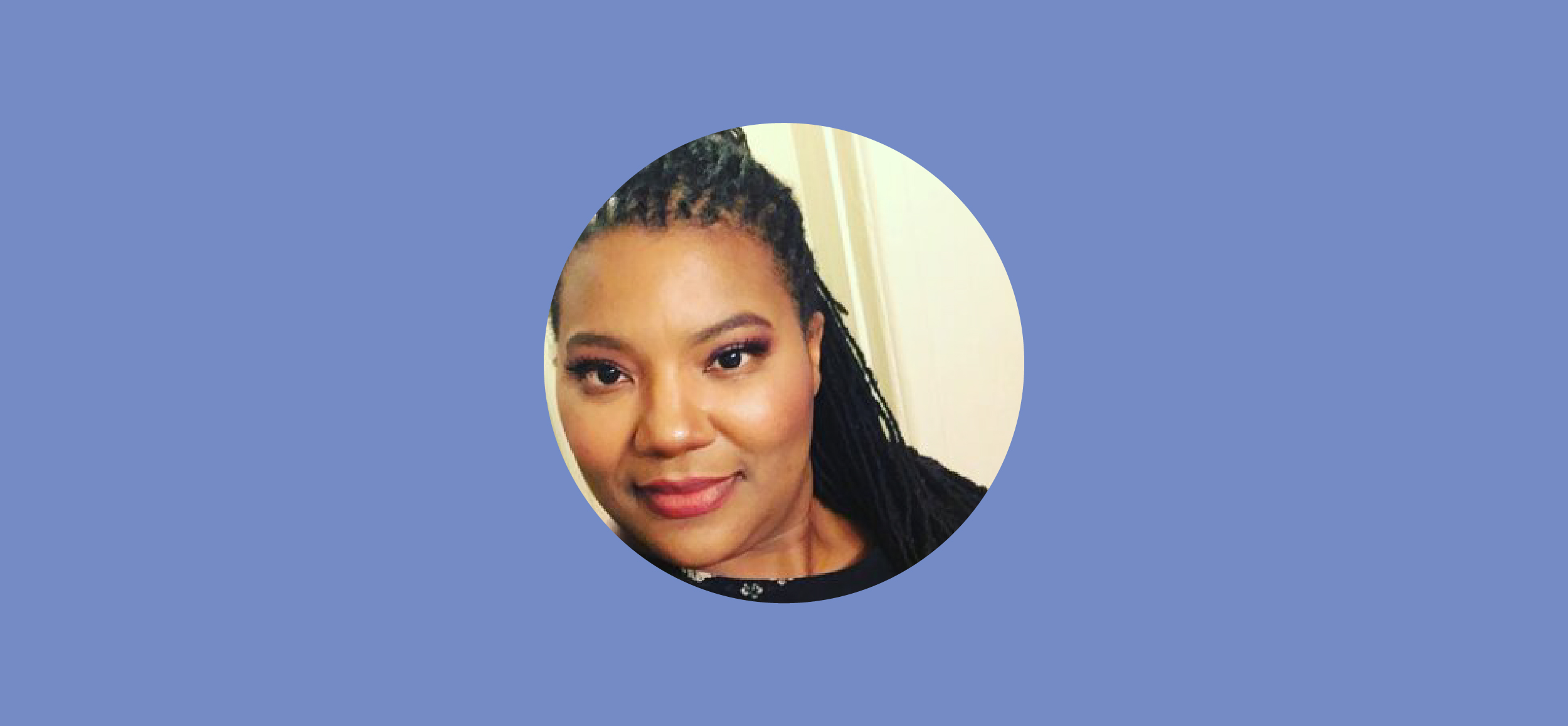 toni bell in circle over a light blue background