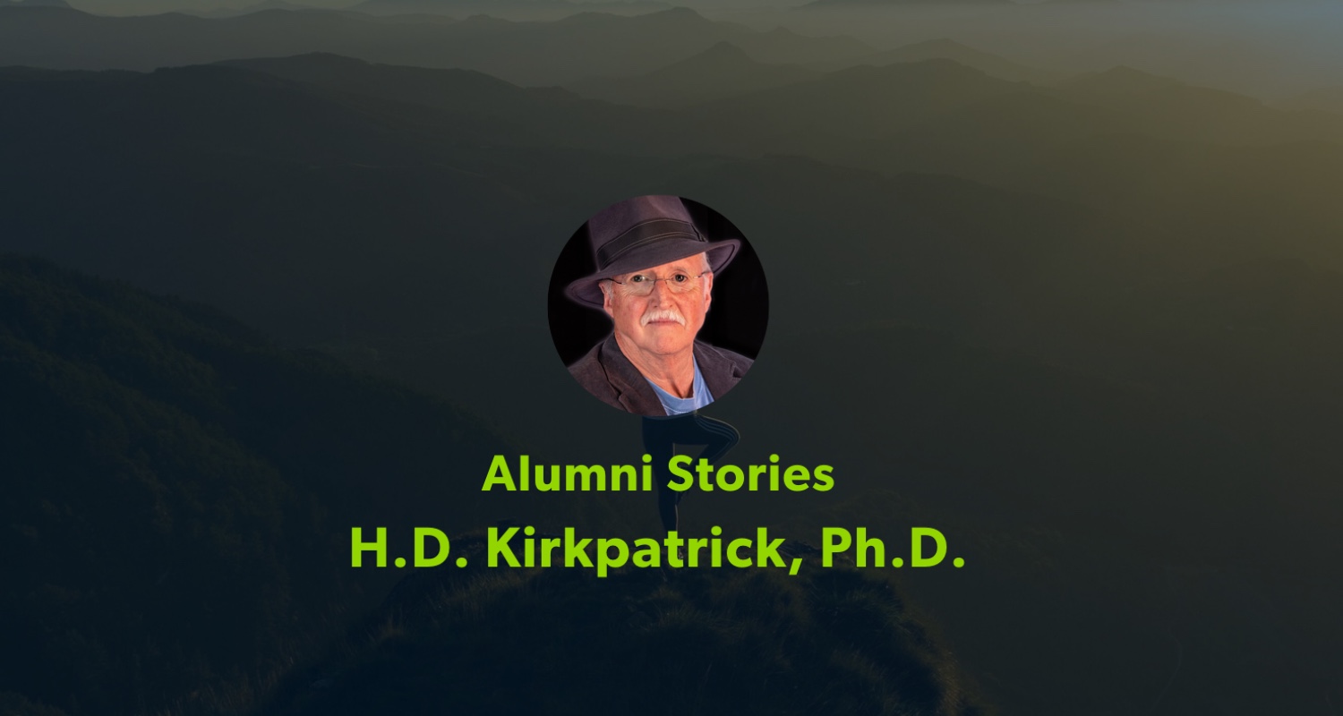 Dr. H.D. Kirkpatrick smiles at the camera in photograph inset on a banner displaying their name.