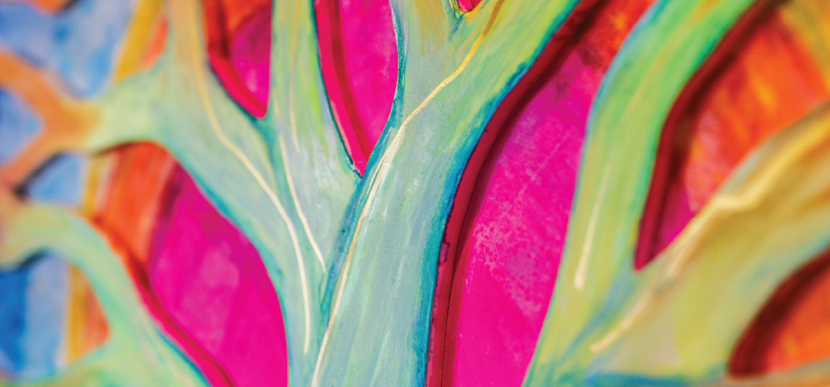 An abstract image resembling brightly colored tree branches.